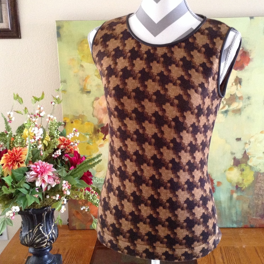 NWT Dana Buchman Coffee Silk Top w/ Leather Trim